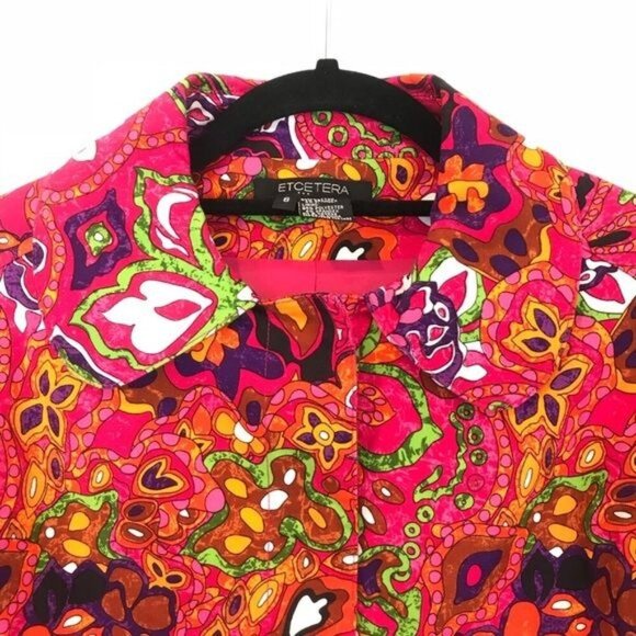 Etcetera Size 8 Multicolor Paisley Floral Swing Blazer Jacket 3/4 Sleeve Cotton - Picture 7 of 8